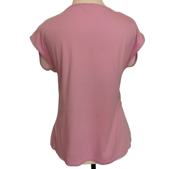 Boden Scoop Neck Cap Sleeve Pleated Chiffon Front Pink Blouse - Sz 6 - Picture 3 of 6